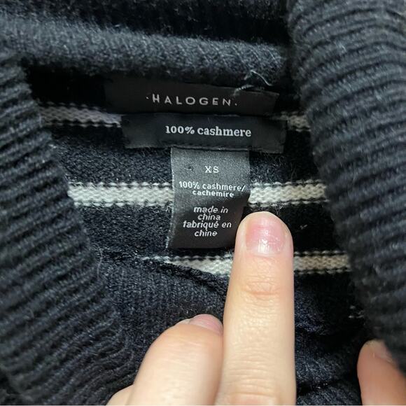 Halogen Black White Striped Turtleneck 100% Cashmere Sweater Size XS - Picture 7 of 9